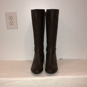 Brown faux leather 2” wedge boot